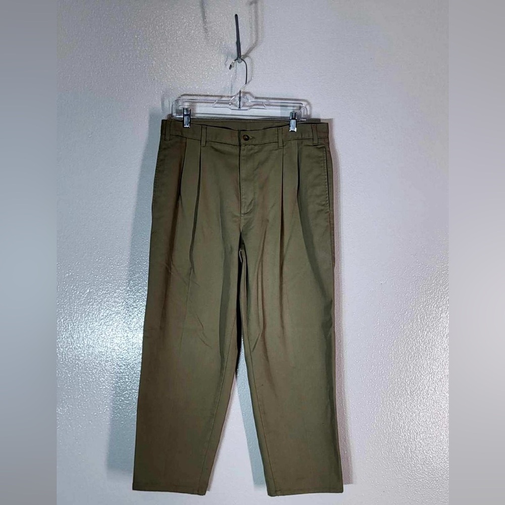 Izod Men's 34x29 Khaki Chino Pleated Front Pants Slacks 4-Pocket